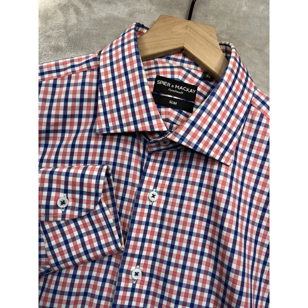 Spier & Mackay Slim Fit Handmade Shirt Mens 16 33‎ Plaid Cotton Button Down